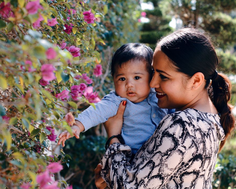 A mother and child outdoors